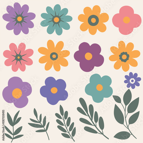 Collection of flowers icon. Abstract botanical flowers design for banners, wallpaper, posters, websites, online shopping. Vector illustration design.