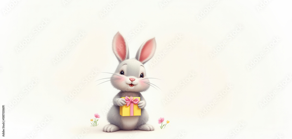 Cute easter bunny with copy space banner isolated Cute easter bunny with copy space banner isolated