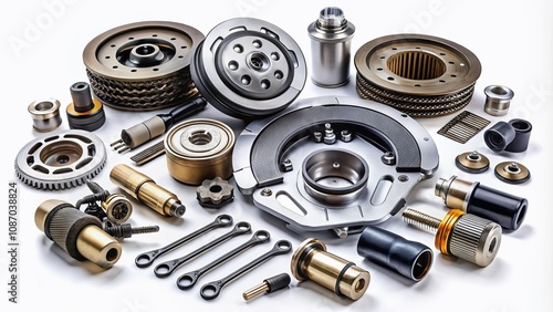 High-Quality Auto Spare Parts for Cars on White Background - A Comprehensive Set of Isolated Items for Automotive Shops and Aftermarket Services