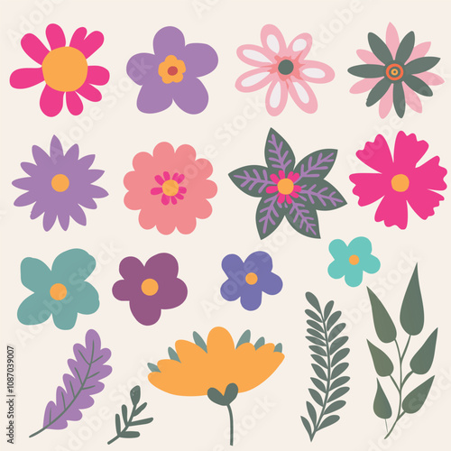 Collection of flowers icon. Abstract botanical flowers design for banners, wallpaper, posters, websites, online shopping. Vector illustration design.