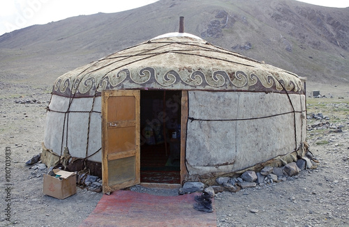 Yurt in a nomadic herder's camp among the mountains along the Bartang Valley in the Gorno-Badakhshan region in Tajikistan