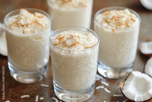 Coconut Milk Shakes Topped with Fresh Coconut Flakes