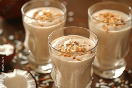 Coconut Smoothie Delight with Toasted Coconut Flakes Blends Smoothly