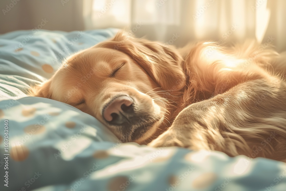 Golden Retriever sleeping on the bed. Generative Ai Golden Retriever sleeping on the bed. Generative Ai