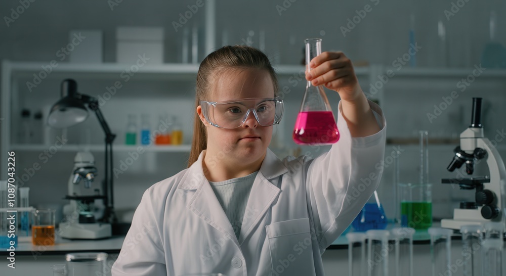 Young scientist in laboratory conducting chemistry experiment with precision and focus for educational and scientific studies Young scientist in laboratory conducting chemistry experiment with precision and focus for educational and scientific studies