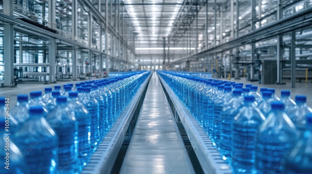 Water Bottles Conveyor Belt in a Modern Factory Water Bottles Conveyor Belt in a Modern Factory