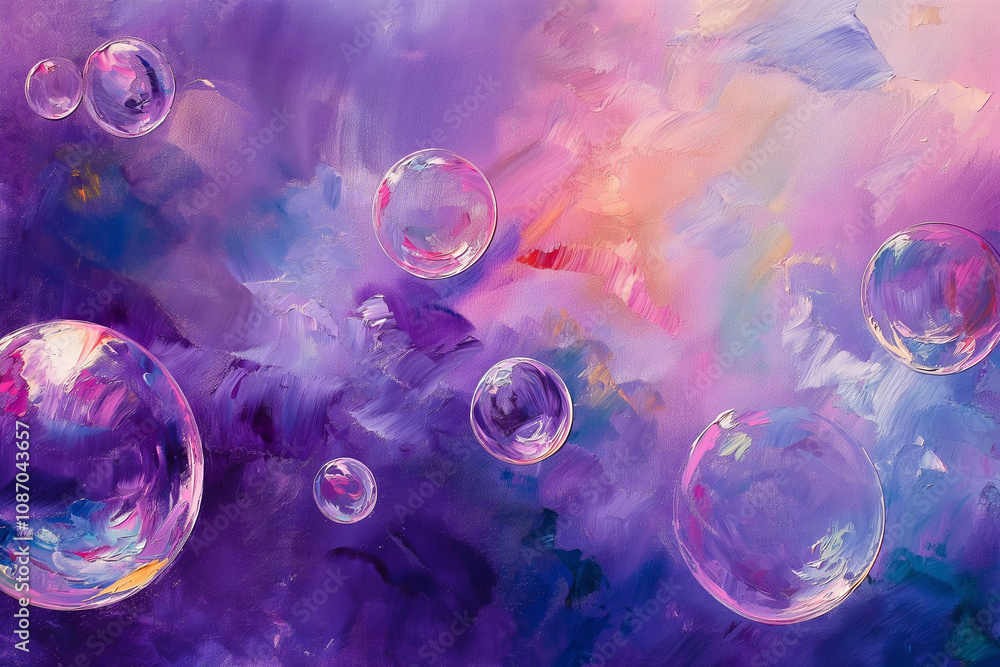 Abstract background painting features bubbles in various shades of purple, creating a vibrant and dreamy effect. Acrylic painting style. Template pattern for banner, poster design. Abstract background painting features bubbles in various shades of purple, creating a vibrant and dreamy effect. Acrylic painting style. Template pattern for banner, poster design.