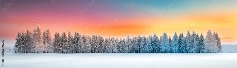Beautiful winter landscape with snow-covered trees and setting sun Beautiful winter landscape with snow-covered trees and setting sun