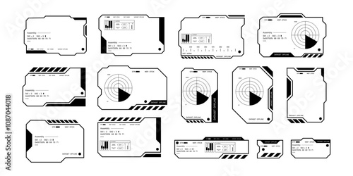 Futuristic interface ui elements. Holographic hud user interface elements, high tech bars and frames. Hud interface icons vector illustration set. rectangular shape borders