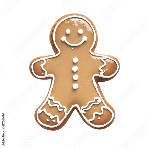 Decorative Christmas gingerbread man isolated on transparent background