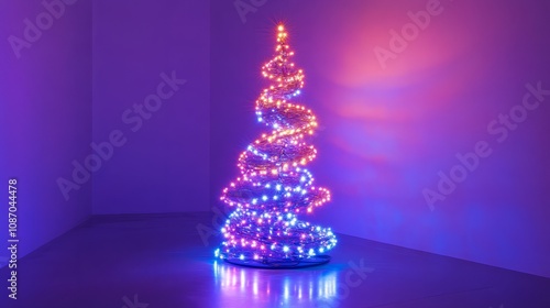 lightining chrsitmas tree illustration with lights against white photo