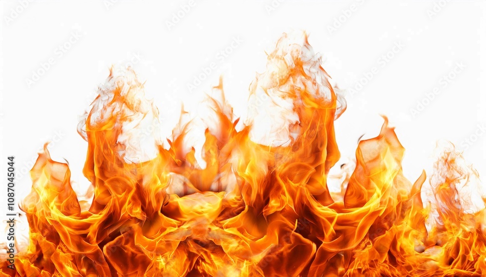 Translucent fire flames and sparks with horizontal repetition on isolated white background. bright and dynamic fire flames isolated on white background Translucent fire flames and sparks with horizontal repetition on isolated white background. bright and dynamic fire flames isolated on white background