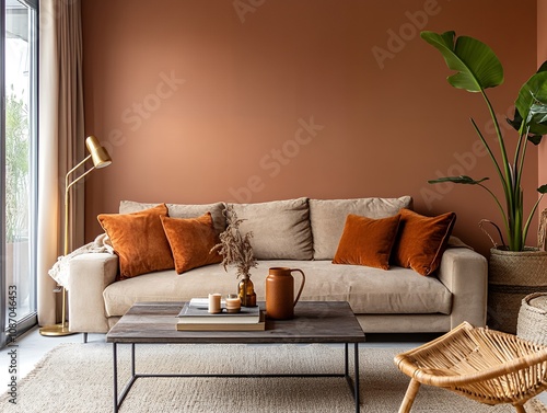 暖色系のリビングルームとベージュソファ | Warm-Toned Living Room with Beige Sofa photo