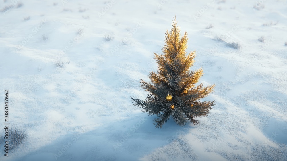 Obraz premium small pine tree with lights in foggy weather