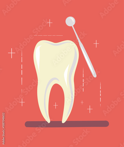 Concept of tooth cavity, toothache, dental care. Dental caries with pain on red painful gum. Flat vector illustration. Dentistry, oral health, dentist