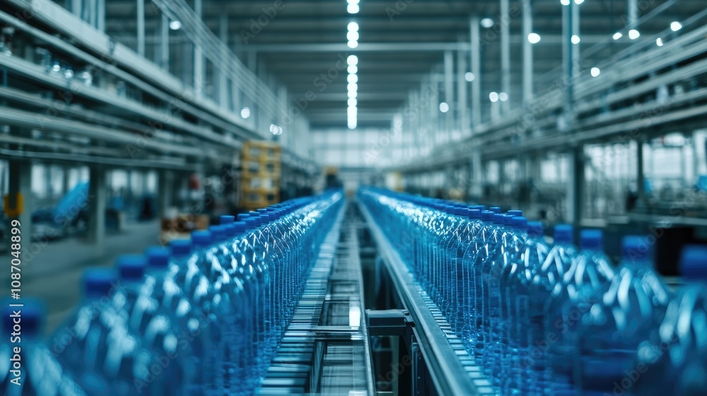 Conveyor Belt of Plastic Water Bottles in a Factory Conveyor Belt of Plastic Water Bottles in a Factory