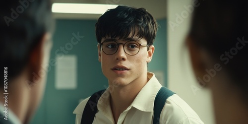 Teenager with Glasses in a School Setting