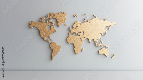 Fototapeta Naklejka Na Ścianę i Meble -  world map design with golden lines on textured background, symbolizing global connections and economic progress. elegant look adds modern touch to any space