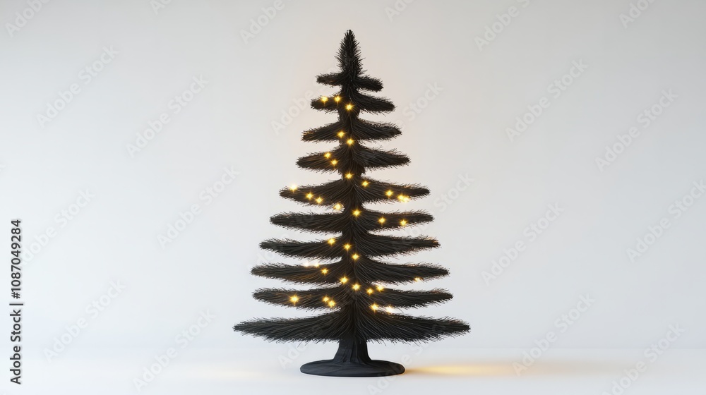 Obraz premium minimalistic christmas tree with different design and with lights against white background