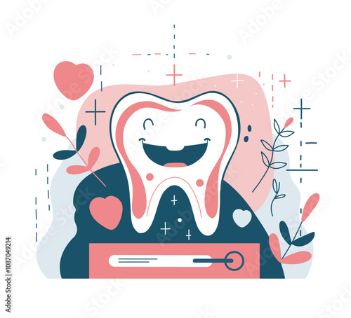 Tooth cavity, toothache, dental care concept. Dental caries with pain on red painful gum. Dentistry, oral health, dentist. Flat vector illustration for advertising, website.