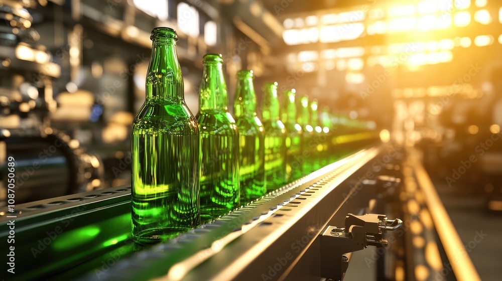 Bottles on a Conveyor Belt at a Factory