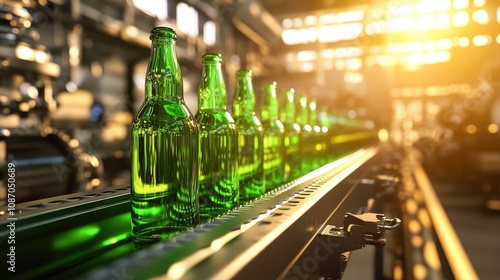 Obraz na płótnie Bottles on a Conveyor Belt at a Factory w salonie