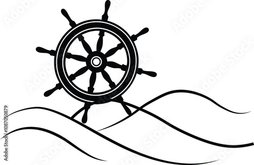 silhouette of nautical ship steering wheel icon vector  , boat helm steering wheel, boat and maritime rudder icon, 
