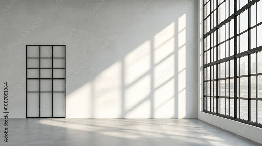 Minimalist Room with Large Window and City View. Minimalist Room with Large Window and City View.