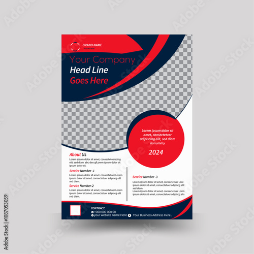 A4 size Corporate Business Flyer template design, with Photo Images corporate Flyer Layout and nevi blue red color.
