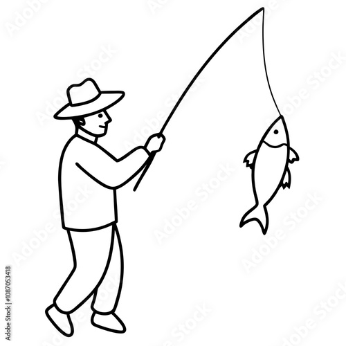 Fishing Line Art Vector Illustration.