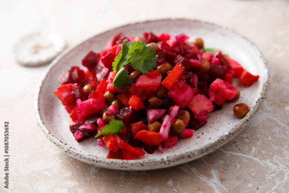 Traditional beetroot salad with green pea Traditional beetroot salad with green pea