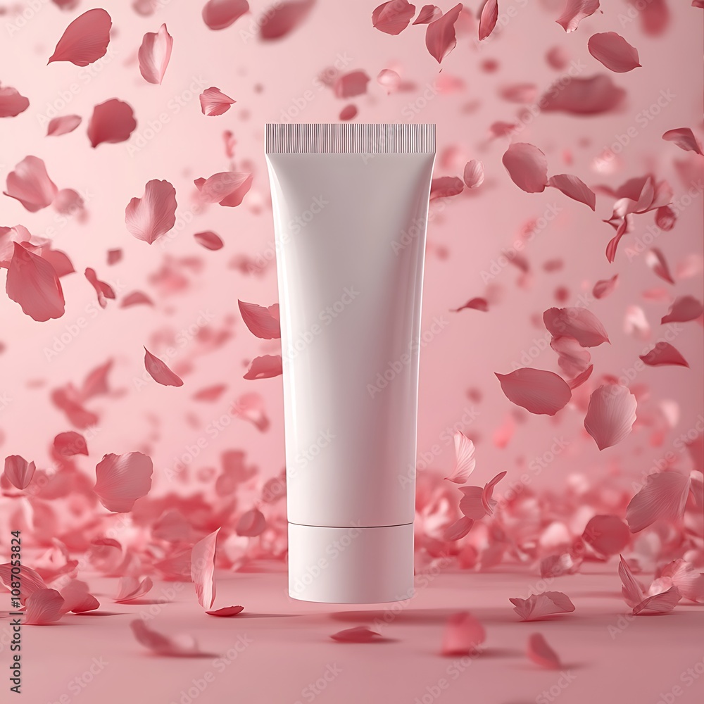 White Cosmetic Tube with Falling Petals White Cosmetic Tube with Falling Petals