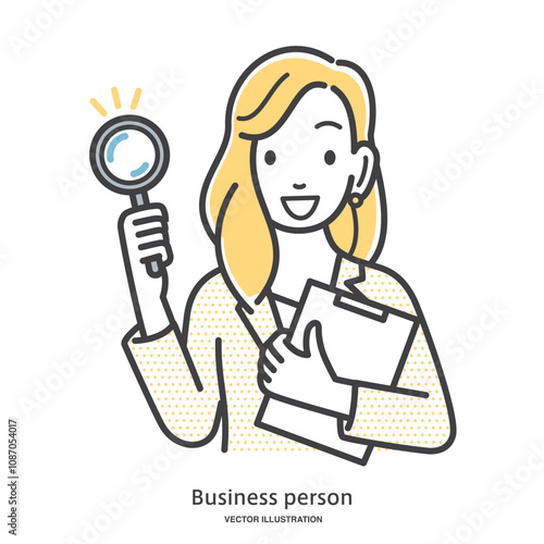 リサーチをする女性会社員のイメージイラスト素材