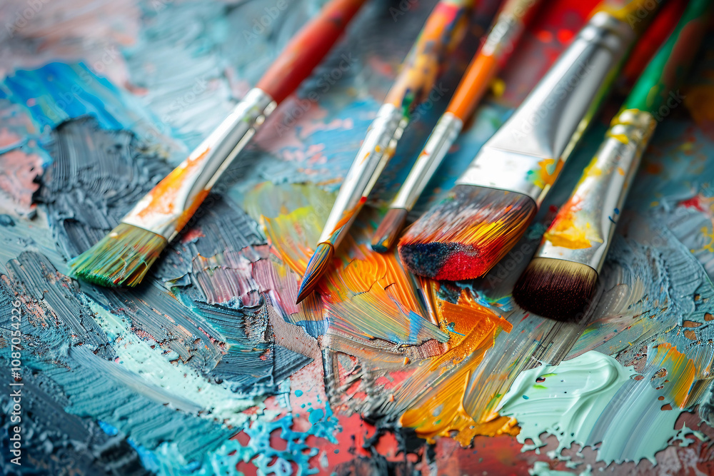 Obraz premium Generative AI image of talented artist passionately painting with vibrant colors on a large canvas in an art studio