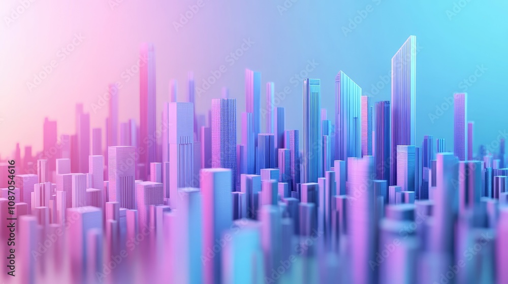 Abstract futuristic city skyline in vibrant pink and blue hues. Abstract futuristic city skyline in vibrant pink and blue hues.