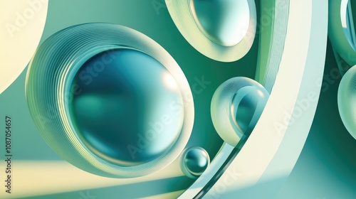 Abstract teal spheres and curves.