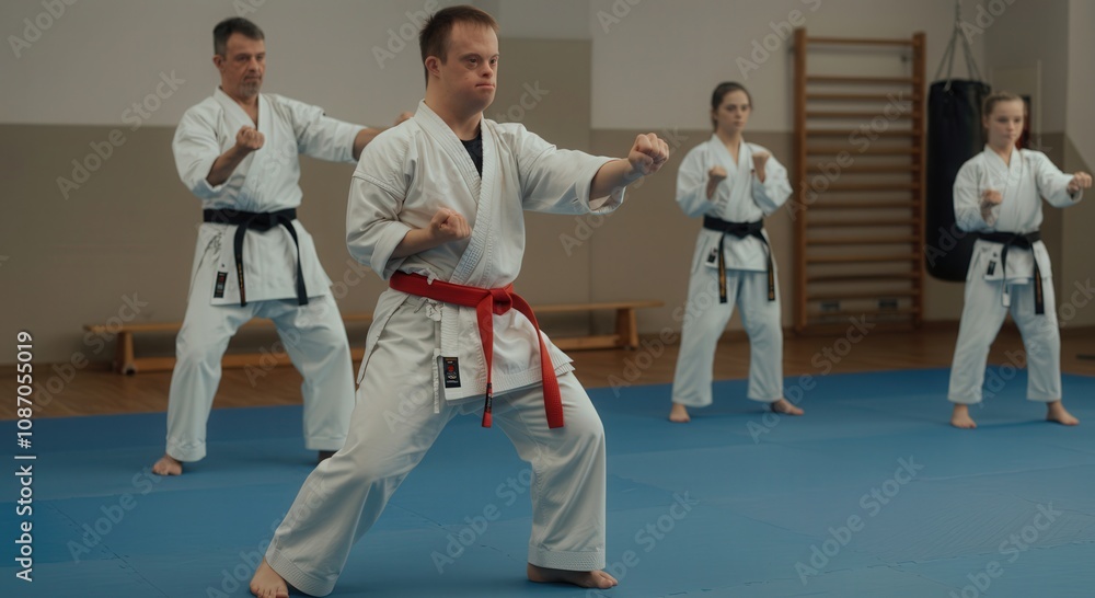 Inclusive martial arts class: karate training for all abilities, featuring diverse practitioners