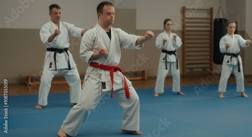Obraz na płótnie Inclusive martial arts class: karate training for all abilities, featuring diverse practitioners w salonie