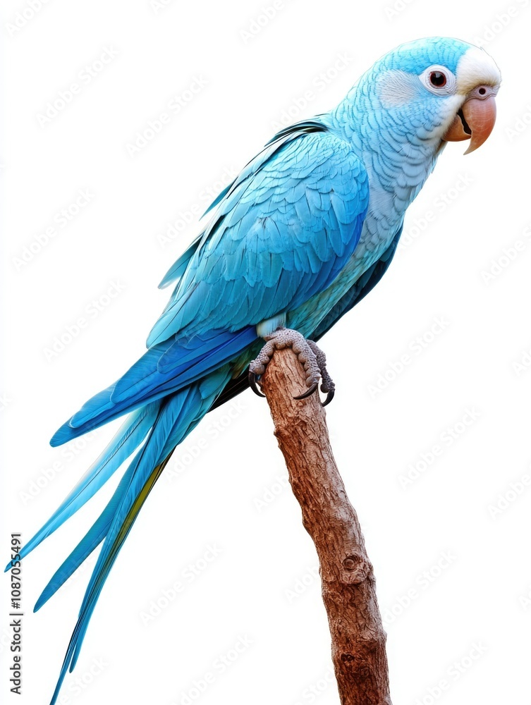 Naklejka premium Vivid Blue Parakeet Perched on Stick
