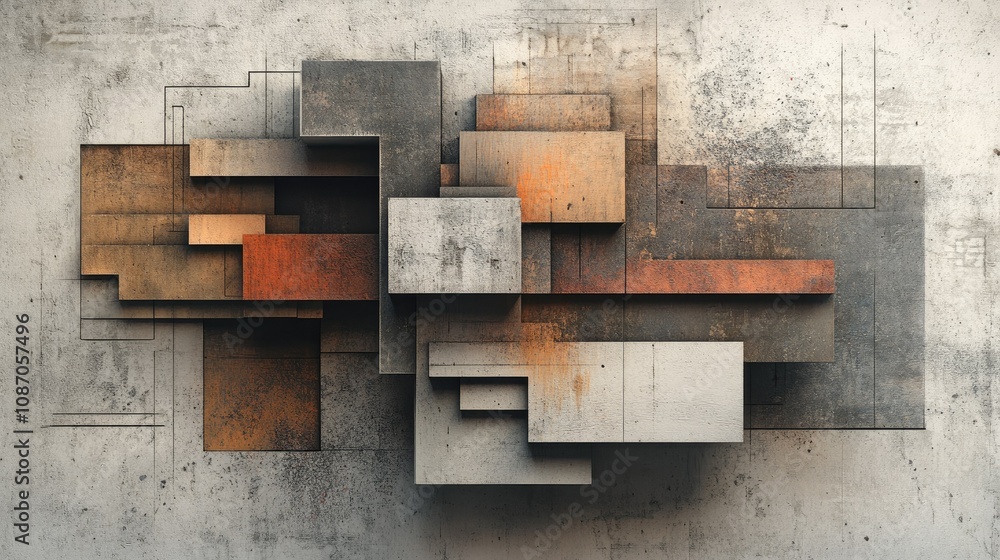 Abstract geometric shapes, concrete texture, rusty metal, 3D rendering. Abstract geometric shapes, concrete texture, rusty metal, 3D rendering.