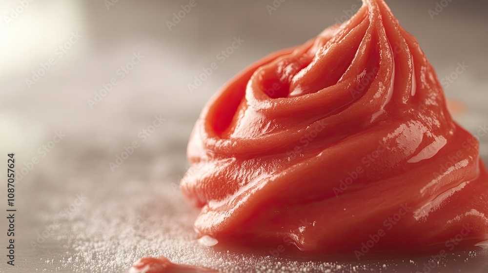 Close-up of a swirl of vibrant orange frosting or cream on a surface. Close-up of a swirl of vibrant orange frosting or cream on a surface.