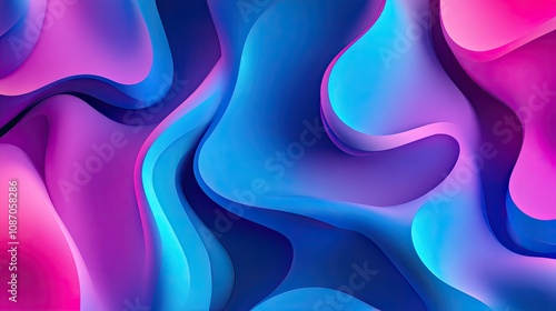 Abstract vibrant pink, blue, purple wavy 3D background.