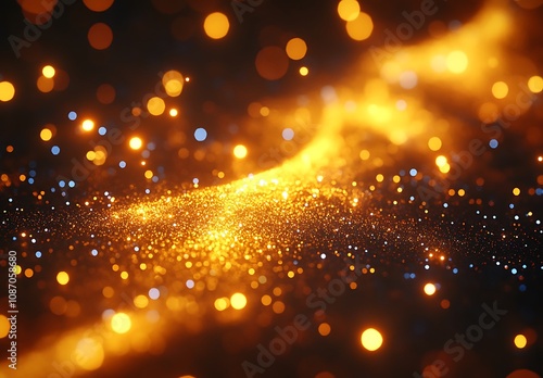 Elegant Gold and Black Background Illuminated by Glowing Lights.