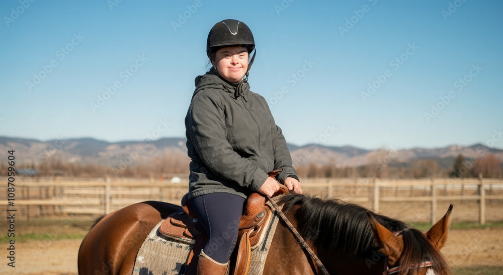 Joyful horseback riding in a scenic countryside setting for equine therapy and recreation