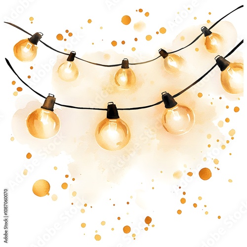 Watercolor String Lights  Festive Party Decor  Warm Yellow Bulbs  Romantic Lighting  Holid photo