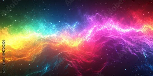 Abstract Wavy Pattern with Glowing Colors and Scattered Stars photo