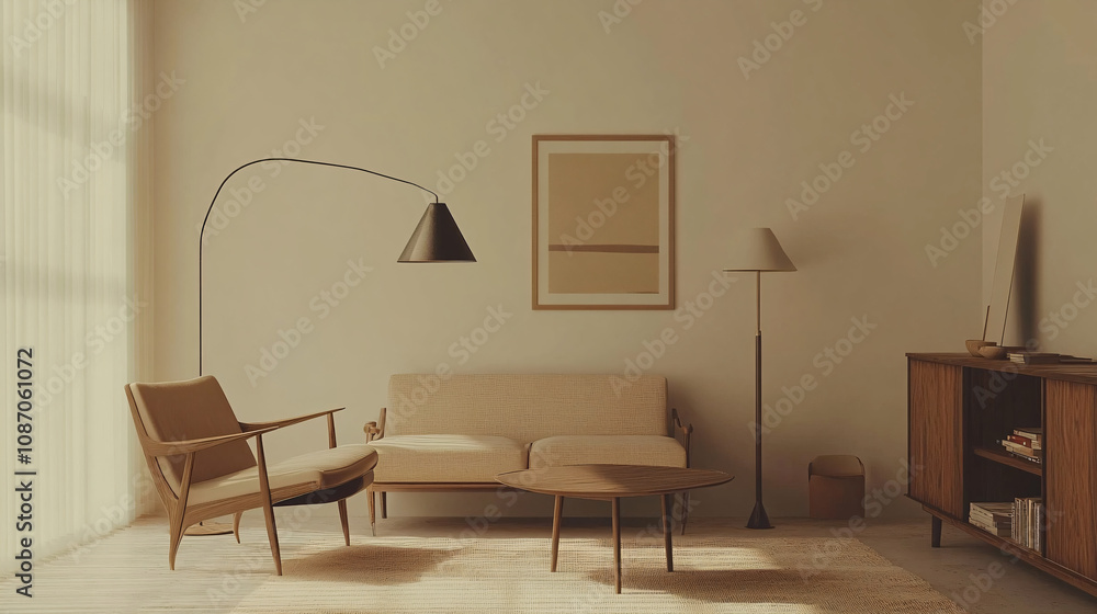 Minimalist Living Room Interior Design with Mid-Century Modern Furniture Minimalist Living Room Interior Design with Mid-Century Modern Furniture