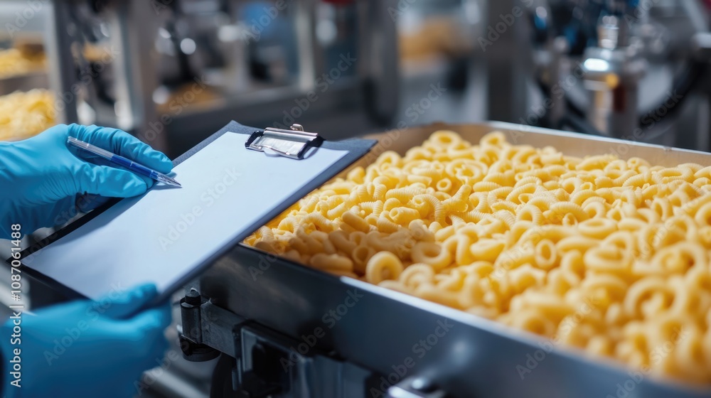 Fototapeta premium Quality Control of Uncooked Pasta in a Factory