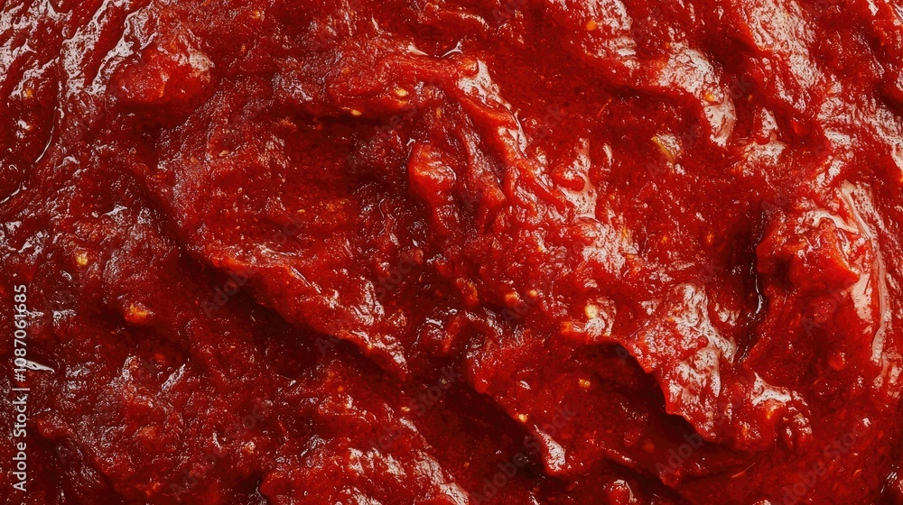 Close-up of red, textured tomato sauce. Close-up of red, textured tomato sauce.