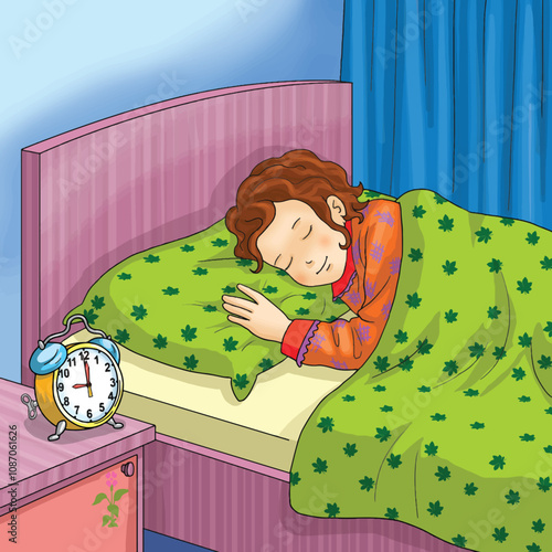 Sleeping girl. Little girl is sleeping in her bed.